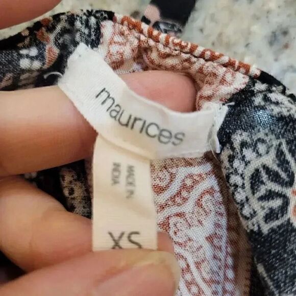 𝅺Maurice's Women's Black/White Floral Rayon Adj Strap SunDress EUC sz XS - Picture 6 of 11